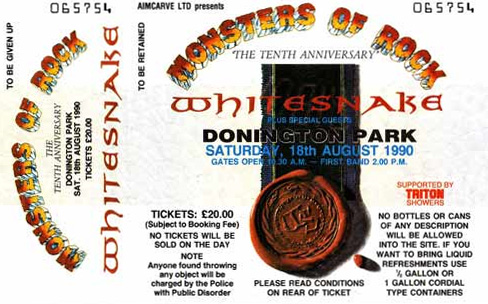 Monsters Of Rock 1990 ticket - whitesnake